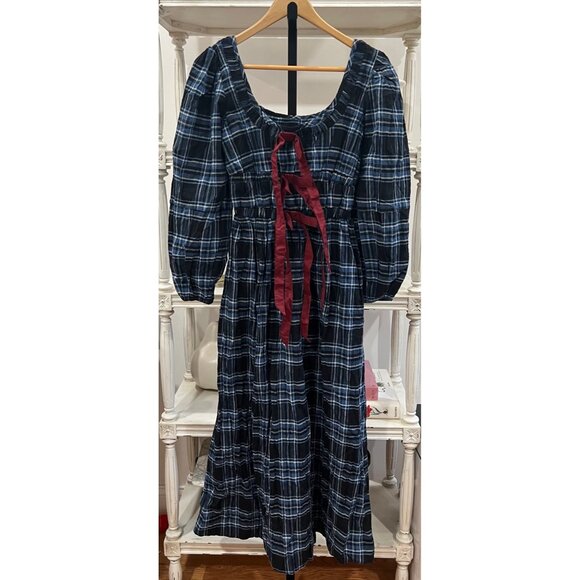 Free People Damson Madder Plaid Dakota Bow Dress Size 2 XS - Picture 4 of 5